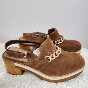 Bernardo Sochi Tan Suede Slingback Platform with Gold Chain Size 6.5